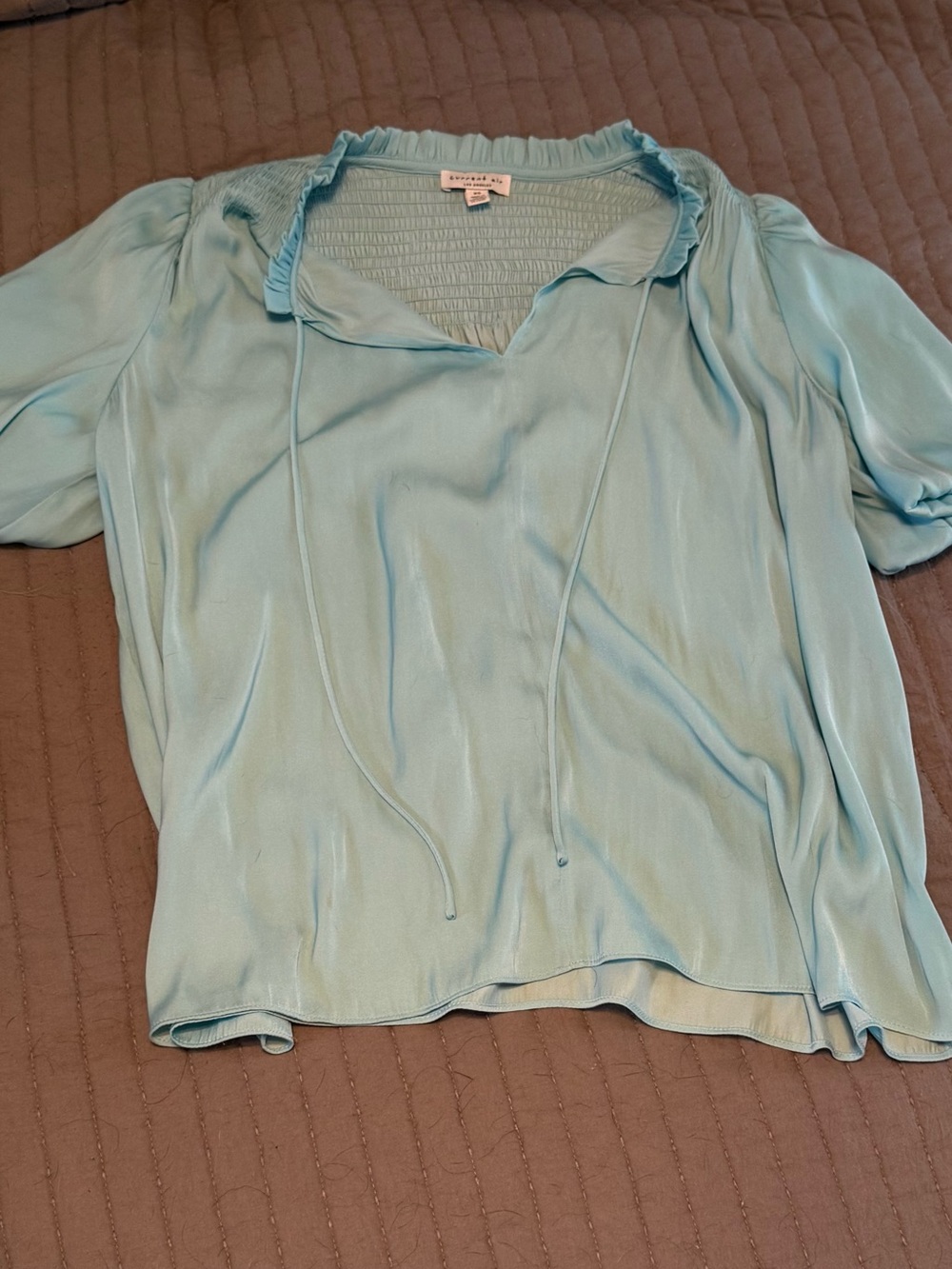 Current Air Pale Blue Tie-Neck Ruffle Collar Blouse